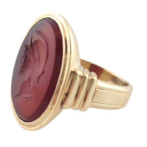 10K Yellow Gold Carnelian Roman Soldier Head Ring Size 7.5 #16181 - Picture 2 of 8